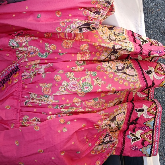 Anthropologie Raquel Long Sleeve Beaded Embroidered Mini Wrap Dress Pink M - Picture 9 of 17